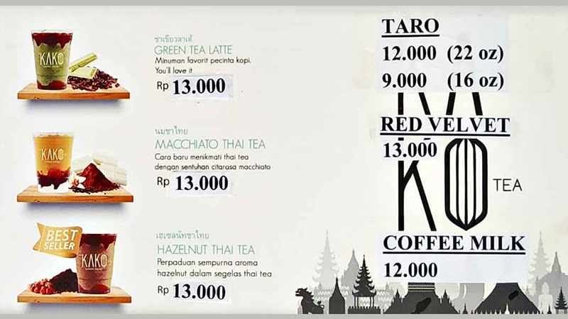 menu kako thai tea
